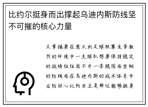 比约尔挺身而出撑起乌迪内斯防线坚不可摧的核心力量