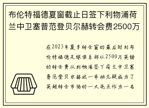 布伦特福德夏窗截止日签下利物浦荷兰中卫塞普范登贝尔赫转会费2500万英镑 布伦特福德夏窗截止日签下利物浦荷兰中卫塞普范登贝尔赫转会费2500万英镑